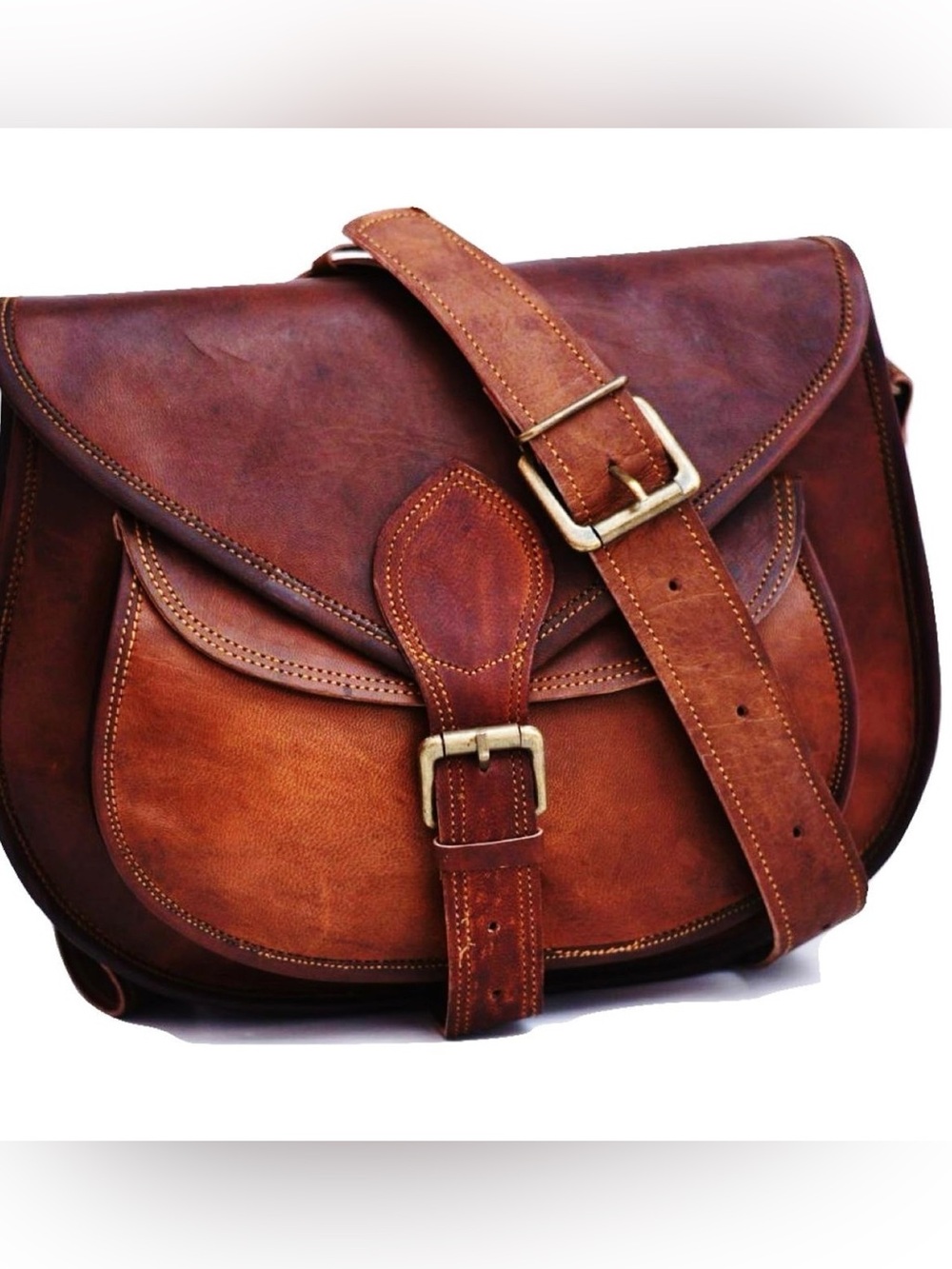 Women's Tan Leather Satchel with Adjustable Strap